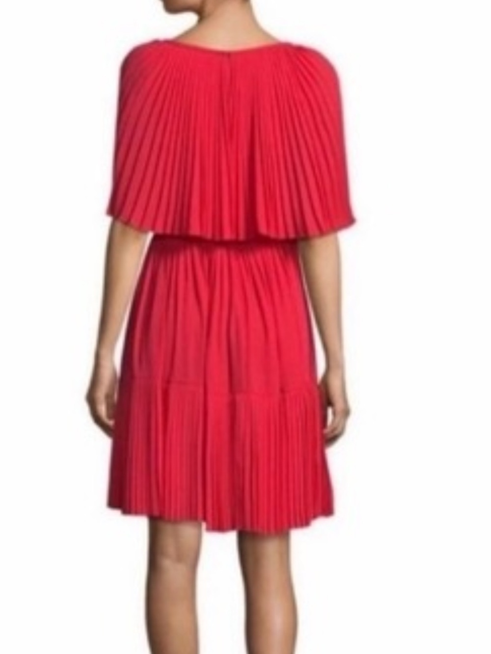 Kate Spade New York Pleated Cape Sleeve Dress Size 6 Coral Red Elegant Midi - Picture 10 of 11